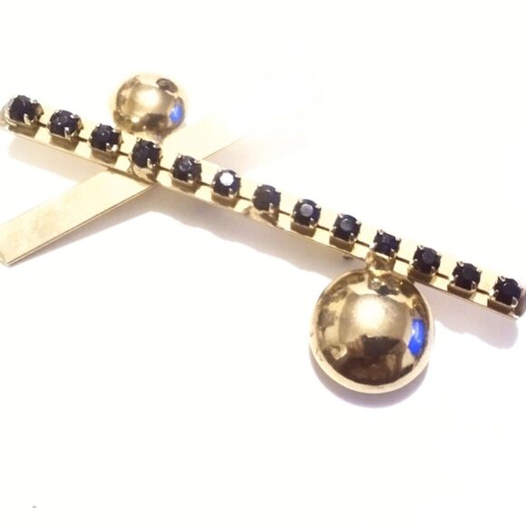 Vintage Mid Century Modernist Gold Tone Rhinestone Statement Brooch - Picture 4 of 6